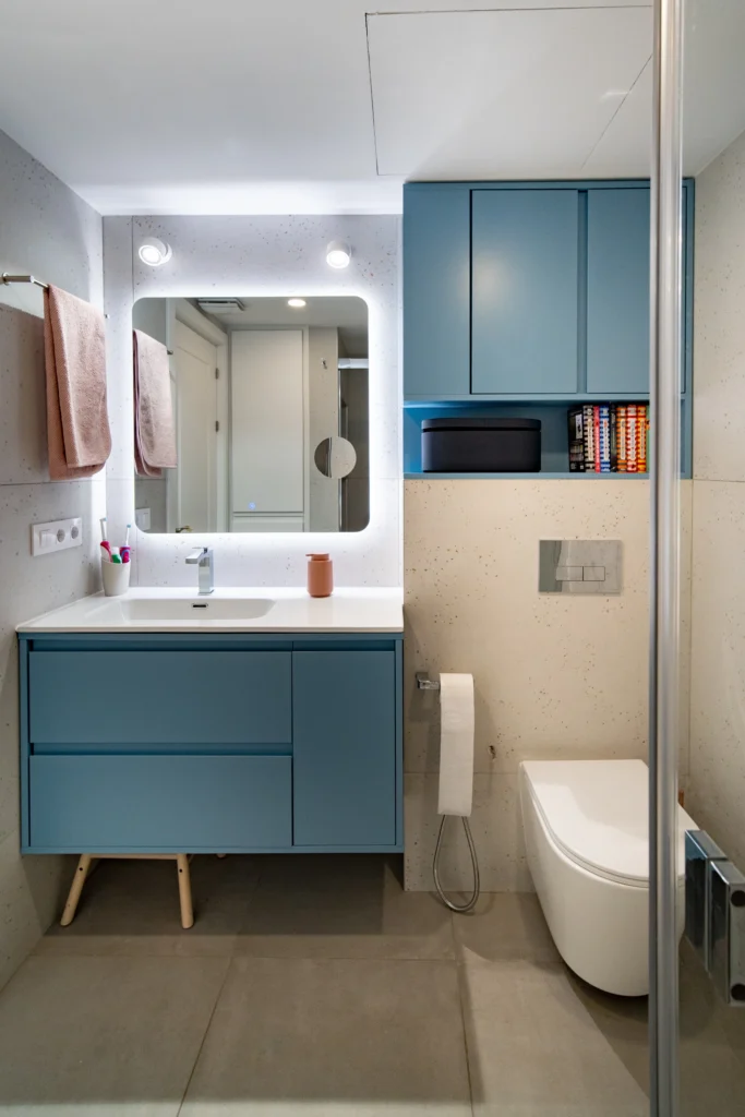 mueble baño color celeste